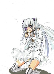 Rating: Safe Score: 0 Tags: 1girl boots dress flower hair_ornament image kirakishou long_hair rose silver_hair sketch smile solo thighhighs User: admin