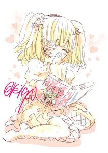 Rating: Safe Score: 0 Tags: 1girl blonde_hair blush closed_eyes flower hair_flower hair_ornament heart image kirakishou sitting solo thighhighs User: admin