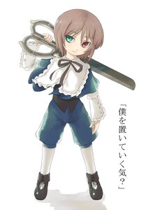 Rating: Safe Score: 0 Tags: 1boy brown_hair capelet frills full_body green_eyes heterochromia image long_sleeves looking_at_viewer red_eyes shorts smile solo souseiseki standing white_background white_legwear User: admin