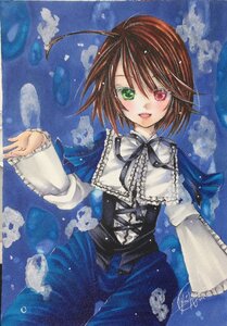 Rating: Safe Score: 0 Tags: 1girl brown_hair frills green_eyes heterochromia image long_sleeves looking_at_viewer marker_(medium) millipen_(medium) open_mouth pastel_(medium) red_eyes short_hair signature smile solo souseiseki traditional_media watercolor_(medium) User: admin