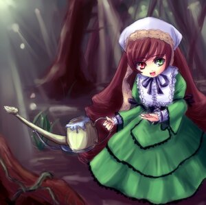 Rating: Safe Score: 0 Tags: 1girl artist_request brown_hair dress frills green_dress green_eyes hat heterochromia image long_hair long_sleeves looking_at_viewer open_mouth outdoors plant red_eyes rozen_maiden smile solo suiseiseki twintails very_long_hair watering_can User: admin