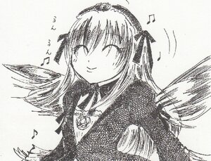 Rating: Safe Score: 0 Tags: 1girl ? bass_clef beamed_eighth_notes beamed_sixteenth_notes closed_eyes closed_mouth dancing dress eighth_note graphite_(medium) greyscale image instrument long_hair monochrome music musical_note playing_instrument quarter_note singing sixteenth_note smile solo spoken_musical_note staff_(music) suigintou traditional_media treble_clef upper_body User: admin