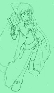 Rating: Safe Score: 0 Tags: 1girl boots cape gloves green_theme gun image monochrome sketch solo suiseiseki thighhighs traditional_media weapon User: admin