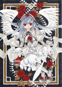 Rating: Safe Score: 0 Tags: 1girl angel_wings blood cross dress feathers flower frills gothic_lolita hairband image lolita_fashion long_hair marker_(medium) red_eyes red_flower red_rose rose rose_petals solo suigintou thorns traditional_media white_hair wings User: admin