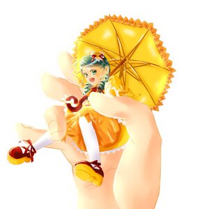 Rating: Safe Score: 0 Tags: 1girl dress gloves green_eyes green_hair hair_ornament holding_umbrella image kanaria open_mouth parasol smile solo striped umbrella User: admin