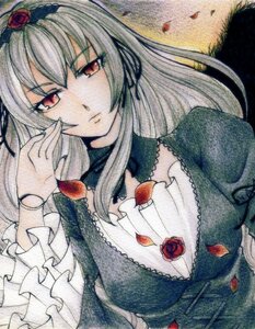 Rating: Safe Score: 0 Tags: 1girl breasts dress flower hat image long_hair long_sleeves looking_at_viewer marker_(medium) millipen_(medium) petals red_eyes red_flower red_rose rose rose_petals silver_hair solo suigintou traditional_media User: admin