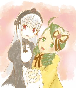 Rating: Safe Score: 0 Tags: 2girls ahoge blush dress green_eyes green_hair hairband image kanaria long_sleeves multiple_girls open_mouth pair ribbon silver_hair smile suigintou upper_body User: admin