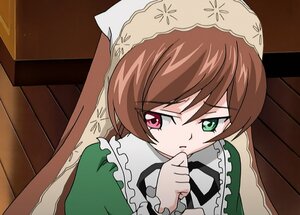 Rating: Safe Score: 0 Tags: 1girl auto_tagged brown_hair dress frills green_eyes image long_sleeves looking_at_viewer red_eyes solo suiseiseki User: admin