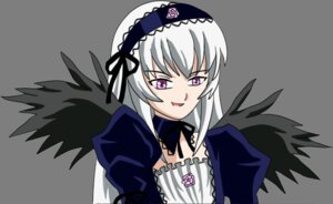 Rating: Safe Score: 0 Tags: 1girl black_wings detached_collar dress feathered_wings flower frills hairband image long_hair long_sleeves looking_at_viewer open_mouth pink_eyes rose silver_hair simple_background solo suigintou upper_body white_background wings User: admin