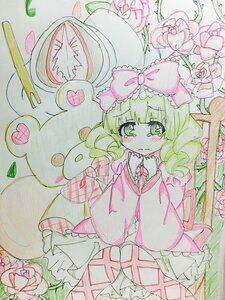 Rating: Safe Score: 0 Tags: 1girl blonde_hair blush bow crying crying_with_eyes_open dress flower frills green_eyes hair_bow hina_ichigo hinaichigo image leaf long_sleeves pink_bow rose short_hair solo stuffed_animal tears teddy_bear traditional_media watercolor_(medium) User: admin