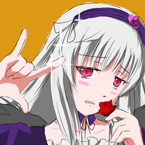 Rating: Safe Score: 0 Tags: 1girl choker dress flower hairband image long_hair long_sleeves looking_at_viewer purple_flower purple_rose red_flower red_rose ribbon rose silver_hair simple_background solo suigintou upper_body User: admin