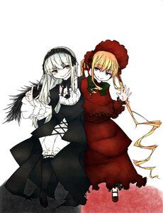 Rating: Safe Score: 0 Tags: 2girls blonde_hair blue_eyes bonnet dress drill_hair flower frills hairband image long_hair long_sleeves looking_at_viewer multiple_girls pair red_dress red_eyes rose shinku silver_hair smile suigintou twintails wings User: admin