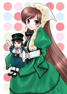 Rating: Safe Score: 0 Tags: brown_hair dress frills full_body green_dress green_eyes hat head_scarf heterochromia image long_hair long_sleeves looking_at_viewer multiple_girls open_mouth pair polka_dot polka_dot_background red_eyes siblings smile souseiseki suiseiseki very_long_hair User: admin