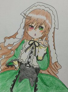 Rating: Safe Score: 0 Tags: 1girl :o black_ribbon blush brown_hair dress frills green_dress green_eyes heterochromia image long_hair long_sleeves looking_at_viewer marker_(medium) open_mouth red_eyes ribbon simple_background solo suiseiseki traditional_media very_long_hair watercolor_(medium) white_background User: admin
