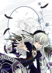 Rating: Safe Score: 0 Tags: 1girl black_wings dress feathers flower frills hairband image long_hair long_sleeves looking_at_viewer outstretched_arm outstretched_hand pink_eyes silver_hair smile solo suigintou wings User: admin