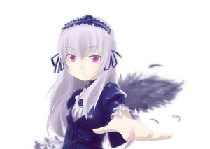 Rating: Safe Score: 0 Tags: 1girl bangs black_ribbon black_wings detached_collar dress feathers flower frills hairband image long_hair long_sleeves looking_at_viewer pink_eyes puffy_sleeves ribbon rose silver_hair simple_background solo suigintou upper_body white_background wings User: admin