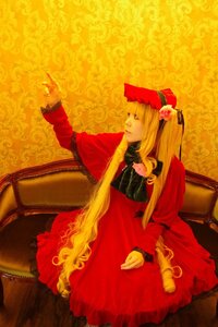 Rating: Safe Score: 0 Tags: 1girl blonde_hair dress flower frills long_hair long_sleeves outstretched_arm red_dress shinku sitting solo very_long_hair User: admin