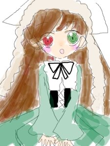 Rating: Safe Score: 0 Tags: 1girl :o bangs brown_hair dress green_dress green_eyes hat head_scarf heterochromia image long_hair long_sleeves looking_at_viewer red_eyes ribbon simple_background solo suiseiseki tears very_long_hair white_background User: admin