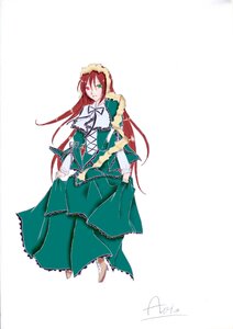 Rating: Safe Score: 0 Tags: 1girl dress full_body green_dress green_eyes heterochromia hong_meiling hood image long_hair long_sleeves red_eyes red_hair signature skirt_hold solo suiseiseki very_long_hair User: admin