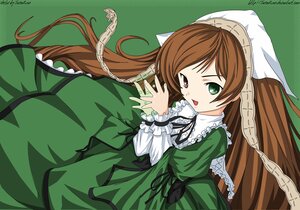 Rating: Safe Score: 0 Tags: 1girl artist_name brown_hair dress frills green_dress green_eyes head_scarf heterochromia image long_hair long_sleeves looking_at_viewer open_mouth red_eyes ribbon simple_background solo suiseiseki very_long_hair User: admin