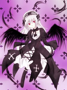 Rating: Safe Score: 0 Tags: 1girl black_dress black_wings boots cross dress flower frills full_body hairband image long_hair long_sleeves looking_at_viewer purple_background red_eyes rose silver_hair solo suigintou wings User: admin