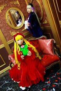 Rating: Safe Score: 0 Tags: 2girls blonde_hair bonnet closed_eyes dress flower long_hair looking_at_viewer multiple_cosplay multiple_girls red_dress rose shinku sitting tagme very_long_hair User: admin