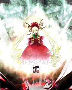 Rating: Safe Score: 0 Tags: 1girl auto_tagged blonde_hair bonnet bow closed_eyes cup dress full_body image light_rays long_hair long_sleeves red_dress shinku solo standing twintails User: admin