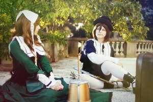 Rating: Safe Score: 0 Tags: 2girls brown_hair dress hat long_sleeves multiple_cosplay multiple_girls outdoors pantyhose sitting tagme User: admin