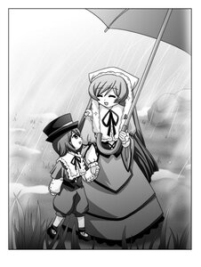 Rating: Safe Score: 0 Tags: 2girls ^_^ closed_eyes dress frills full_body grass greyscale hat head_scarf holding image kneehighs long_sleeves monochrome multiple_girls neck_ribbon open_mouth outdoors pair pants rain ribbon rozen_maiden shared_umbrella shoes short_hair siblings sisters smile souseiseki steed_(steed_enterprise) suiseiseki top_hat twins umbrella water User: admin