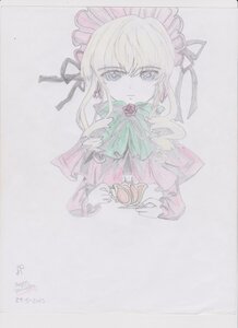 Rating: Safe Score: 0 Tags: 1girl blonde_hair blue_eyes cup dated flower food image long_hair long_sleeves looking_at_viewer maid_headdress ribbon rose shinku solo striped teacup traditional_media upper_body User: admin