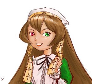 Rating: Safe Score: 0 Tags: 1girl braid brown_hair frills green_eyes hat head_scarf heterochromia image long_hair long_sleeves neck_ribbon red_eyes ribbon simple_background smile solo suiseiseki upper_body white_background User: admin