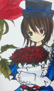 Rating: Safe Score: 0 Tags: 1girl bouquet brown_hair flower frills green_eyes hat heterochromia image long_sleeves looking_at_viewer plant red_eyes red_flower rose short_hair solo souseiseki suiseiseki top_hat User: admin