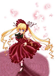 Rating: Safe Score: 0 Tags: 1girl blonde_hair blue_eyes bonnet bow bowtie dress drill_hair full_body image long_hair long_sleeves looking_at_viewer red_dress shinku shoes solo twintails very_long_hair User: admin