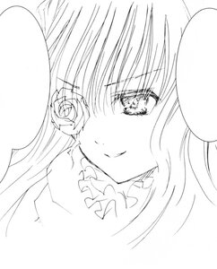 Rating: Safe Score: 0 Tags: 1girl bangs closed_mouth eyebrows_visible_through_hair flower image kirakishou long_hair monochrome rose simple_background smile solo white_background User: admin