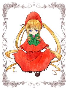 Rating: Safe Score: 0 Tags: 1girl blonde_hair blue_eyes bonnet bow bowtie dress flower full_body green_bow green_neckwear image long_hair long_sleeves looking_at_viewer pantyhose pink_rose red_dress rose shinku shoes sidelocks sitting solo striped twintails very_long_hair User: admin