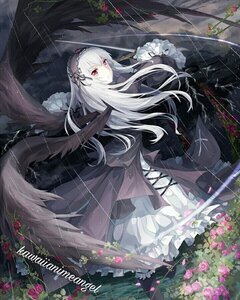 Rating: Safe Score: 0 Tags: 1girl black_wings copyright_name dress flower frilled_sleeves frills gothic_lolita hairband image long_hair long_sleeves looking_at_viewer rain red_eyes red_flower red_rose rose silver_hair solo suigintou thorns very_long_hair weapon wide_sleeves wings User: admin