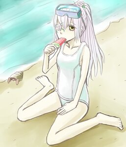 Rating: Safe Score: 0 Tags: 1girl barefoot beach day eating food goggles goggles_on_head image kirakishou long_hair one-piece_swimsuit outdoors ponytail popsicle sand school_swimsuit sitting solo swimsuit wariza yellow_eyes User: admin