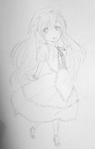 Rating: Safe Score: 0 Tags: 1girl braid dress full_body greyscale image long_hair monochrome open_mouth shoes sketch smile solo standing suiseiseki traditional_media User: admin