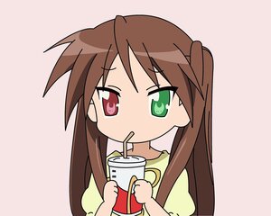 Rating: Safe Score: 0 Tags: 1girl bangs brown_hair cup drinking drinking_straw eyebrows_visible_through_hair green_eyes heterochromia holding holding_cup image long_hair shirt short_sleeves simple_background solo striped suiseiseki twintails upper_body User: admin