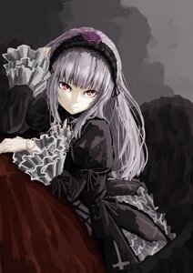 Rating: Safe Score: 0 Tags: 1girl dress flower frilled_sleeves frills hairband image juliet_sleeves lolita_fashion long_hair long_sleeves looking_at_viewer pink_eyes red_eyes rose silver_hair solo suigintou wings User: admin