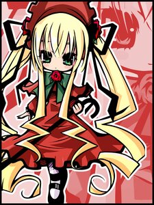 Rating: Safe Score: 0 Tags: 1girl black_border blonde_hair blush bonnet bow bowtie dress full_body green_eyes image letterboxed long_hair long_sleeves looking_at_viewer red_dress shinku solo standing twintails very_long_hair User: admin