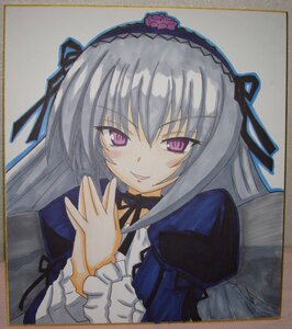 Rating: Safe Score: 3 Tags: 1girl black_ribbon dress flower frills hairband image juliet_sleeves long_hair long_sleeves looking_at_viewer marker_(medium) photo pink_eyes puffy_sleeves ribbon shikishi silver_hair simple_background smile solo suigintou traditional_media upper_body wings User: admin