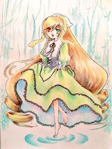 Rating: Safe Score: 0 Tags: 1girl absurdly_long_hair barefoot blonde_hair dress frills full_body green_eyes heterochromia image long_hair long_sleeves looking_at_viewer red_eyes smile solo standing suiseiseki traditional_media very_long_hair User: admin