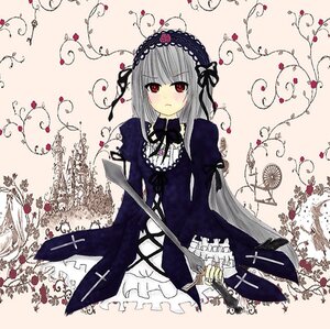 Rating: Safe Score: 0 Tags: 1girl black_dress blush dress flower frills hairband image long_hair long_sleeves looking_at_viewer puffy_sleeves red_eyes rose silver_hair solo suigintou wings User: admin