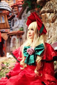 Rating: Safe Score: 0 Tags: 1girl blonde_hair blurry blurry_background blurry_foreground bow depth_of_field dress flower lips long_hair photo pink_rose red_dress rose shinku sitting solo User: admin