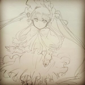 Rating: Safe Score: 0 Tags: 1girl bow capelet dress frills hat image lineart long_hair long_sleeves looking_at_viewer monochrome shinku sketch solo traditional_media twintails very_long_hair User: admin