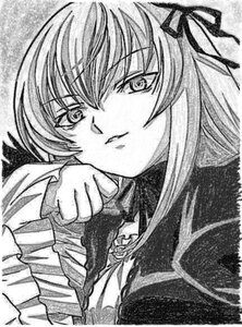 Rating: Safe Score: 0 Tags: 1girl bangs closed_mouth eyebrows_visible_through_hair frills greyscale hair_ribbon image long_hair long_sleeves looking_at_viewer monochrome ribbon solo suigintou traditional_media upper_body User: admin