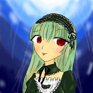 Rating: Safe Score: 0 Tags: 1girl :p blush dress green_hair image looking_at_viewer red_eyes sky solo suigintou tongue tongue_out User: admin