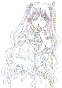 Rating: Safe Score: 0 Tags: 1girl bangs dress flower frills hair_ornament image kirakishou long_hair long_sleeves looking_at_viewer monochrome simple_background solo striped traditional_media very_long_hair User: admin