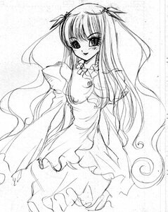 Rating: Safe Score: 0 Tags: 1girl barasuishou blush cowboy_shot dress frills greyscale image long_hair long_sleeves looking_at_viewer monochrome solo standing traditional_media two_side_up very_long_hair User: admin